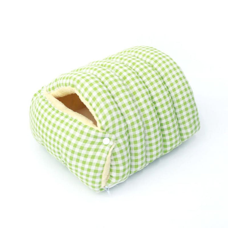 Green checkered pet bed on a white background