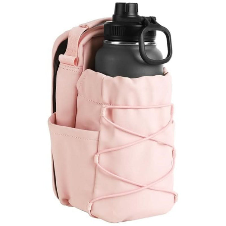 pink magnetic gym bag with water bottle inside and with background