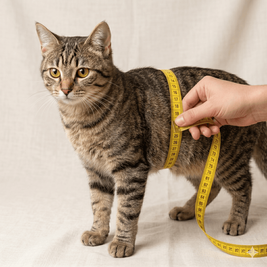 Cat wearing a tactical mini-K9 harness to demonstrate proper chest girth measurement