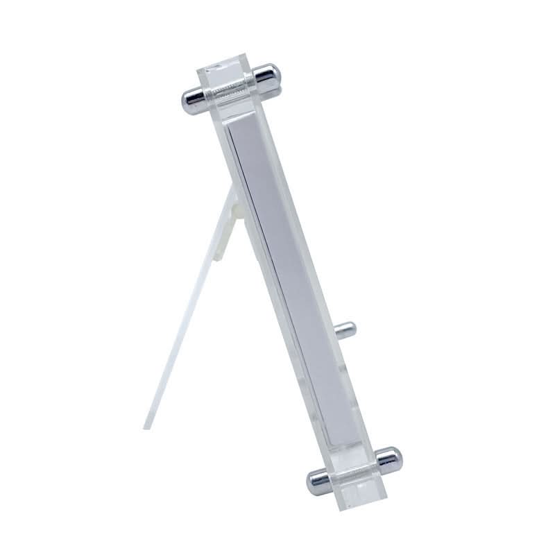 Clear stand with metal brackets on a white background