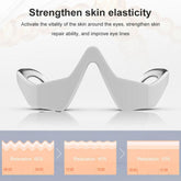 White eye cream container with text about skin elasticity and a before-and-after diagram on a light background.