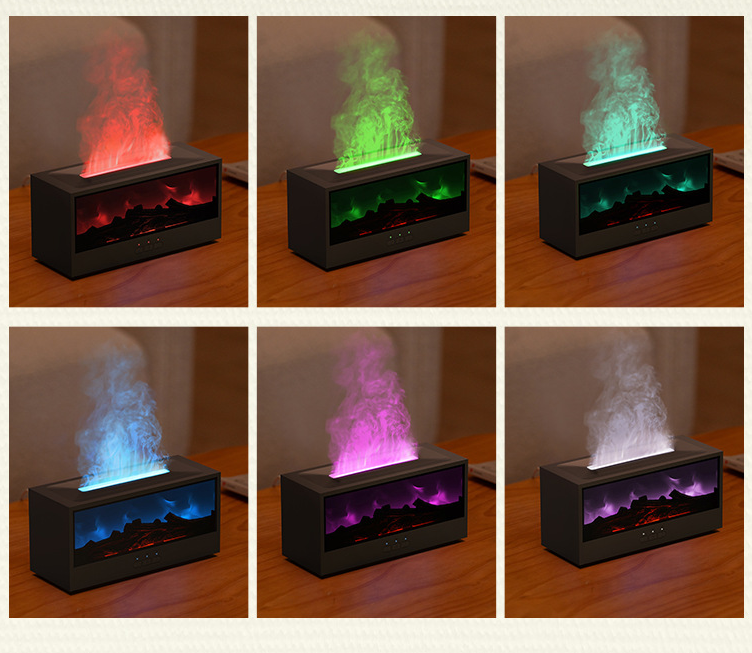 Multicolored light display on a wooden surface