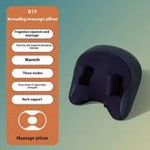 Kneading massage pillow with features listed on an orange panel against a gradient background