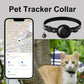 Pet tracker collar with smartphone app and cat wearing the collar outdoors