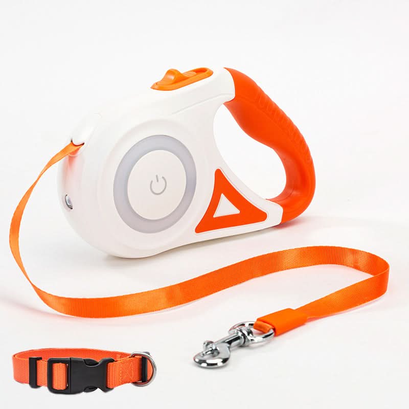Retractable Dog Leash with LED Spotlight - Automatic Pet Traction Rope - PawsiFypets Dog Walking Accessories - Orange 3M / Tow rope and small collar PawsiFypets
