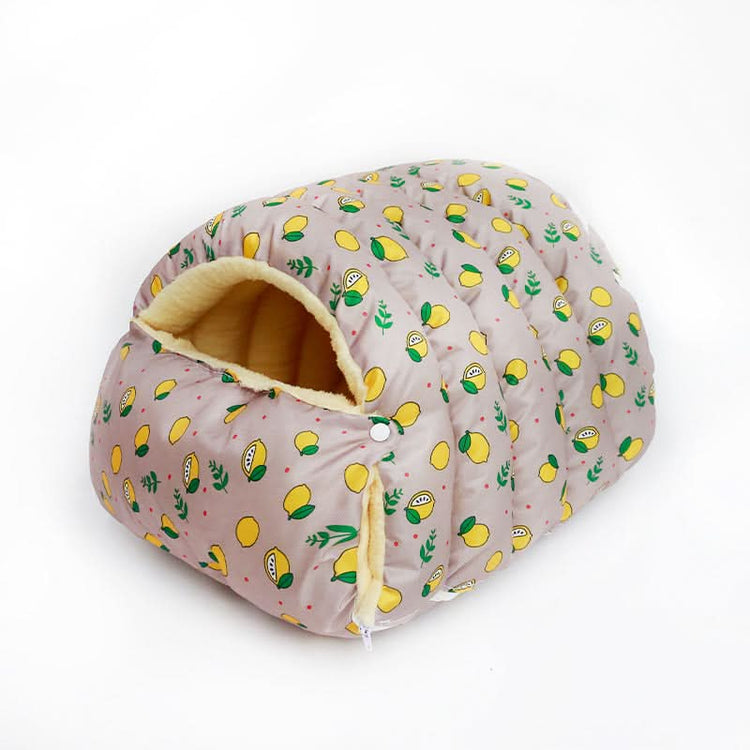 Pet bed with lemon pattern on a white background