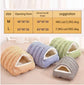 Cozy enclosed cat and dog beds in checkered fabric, cave style, for small pets, with size chart.