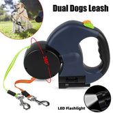 Dual Dog Leash with LED Night Safety 360 Swivel Tangle Free - PawsiFypets Dog Walking Accessories - Black / 3 M PawsiFypets