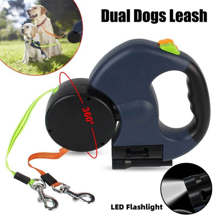 Dual Dog Leash with LED Night Safety 360 Swivel Tangle Free - PawsiFypets Dog Walking Accessories - Black / 3 M PawsiFypets