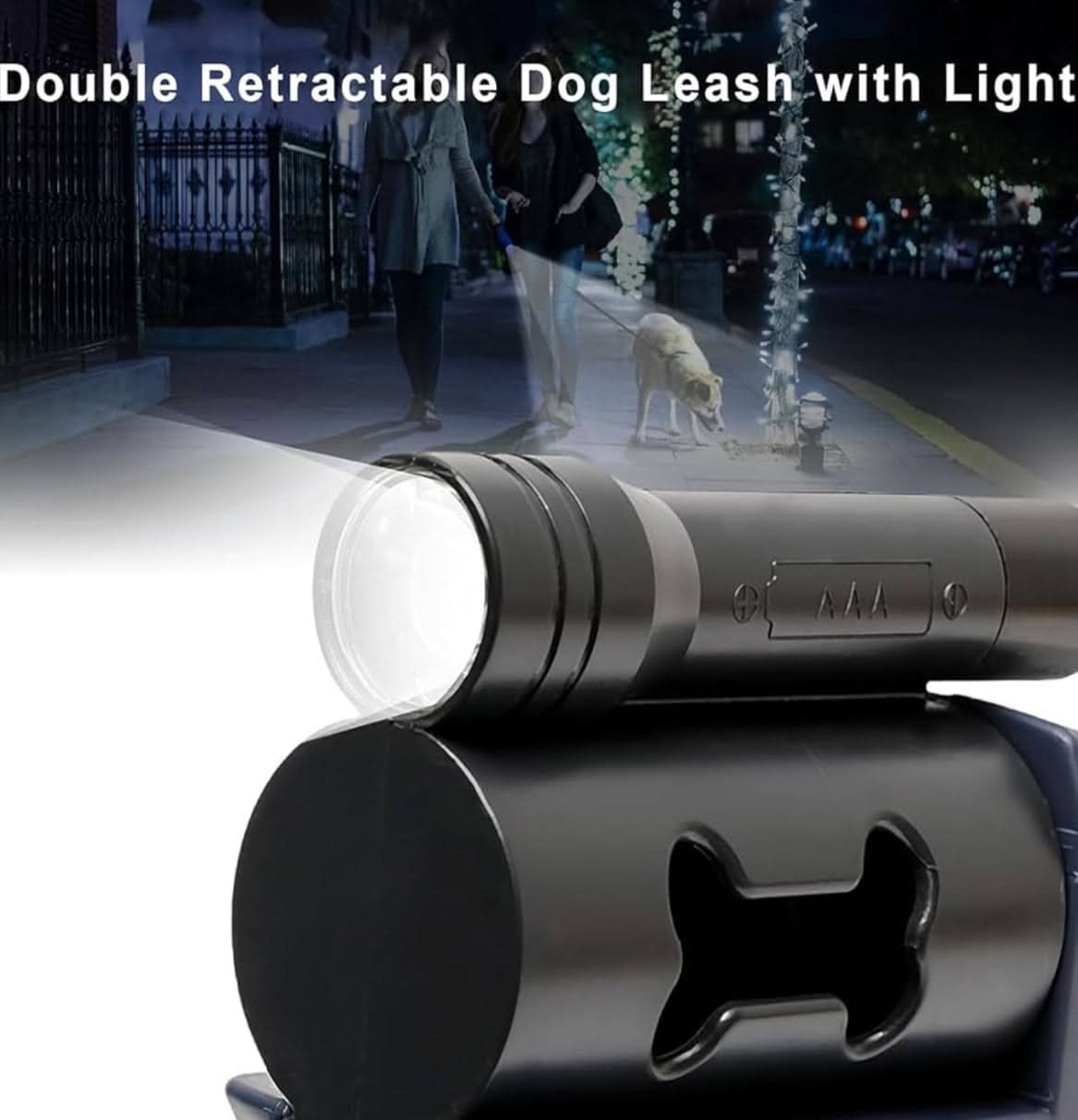 Dual Dog Leash with LED Night Safety 360 Swivel Tangle Free - PawsiFypets Dog Walking Accessories - Black / 3 M PawsiFypets