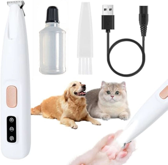 Electric Pet Paw Trimmer with LED Light - Rechargeable Low-Noise Nail Clipper - PawsiFypets Pet Grooming Equipment - White PawsiFypets