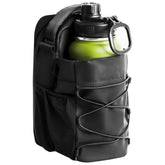 black magnetic gym bag with water bottle inside and with background 