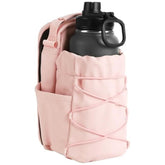 pink magnetic gym bag with water bottle inside and with background 