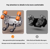 Comparison of a new generation pinch massage pillow with other neck and shoulder massagers on a gray background.