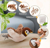 Plush bird toy with features highlighted on a white background