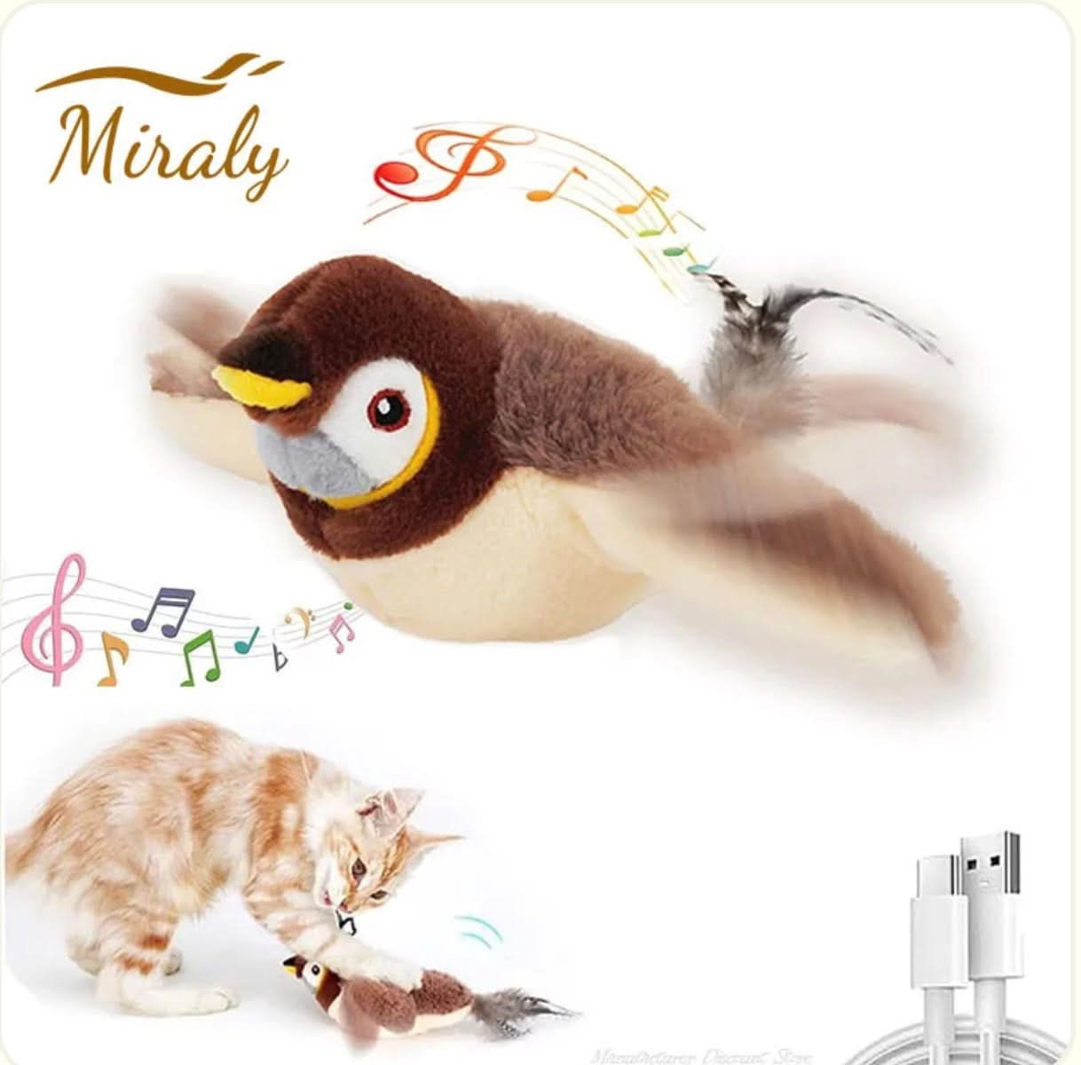 Plush penguin toy with a cat and USB cable on a white background, featuring the brand &