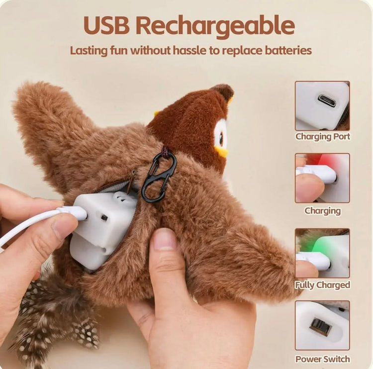 USB rechargeable toy with charging port and power switch illustration