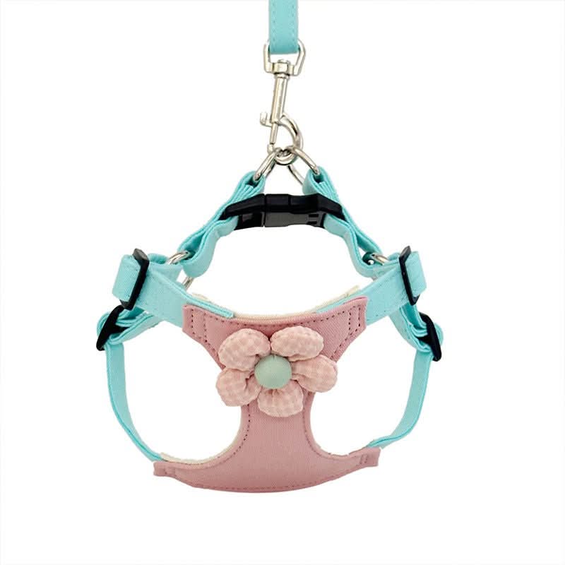 MiniPup Harness & Leash Set - PawsiFypets Pet traveling Essential - Beige Dots Flowers / XS PawsiFypets
