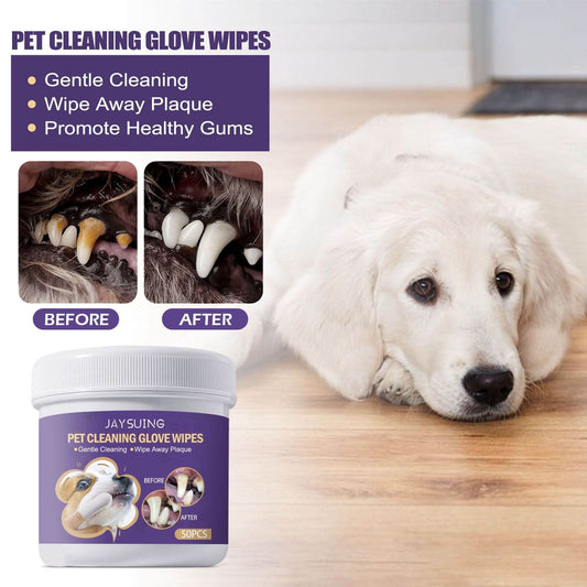 Pet Dental Wipes - Lemon Flavored Finger Tooth Cleaning Wipes for Dogs & Cats - PawsiFypets Pet Dental Care - 50pcs PawsiFypets