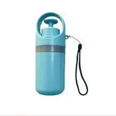 Blue water bottle with a handle on a white background