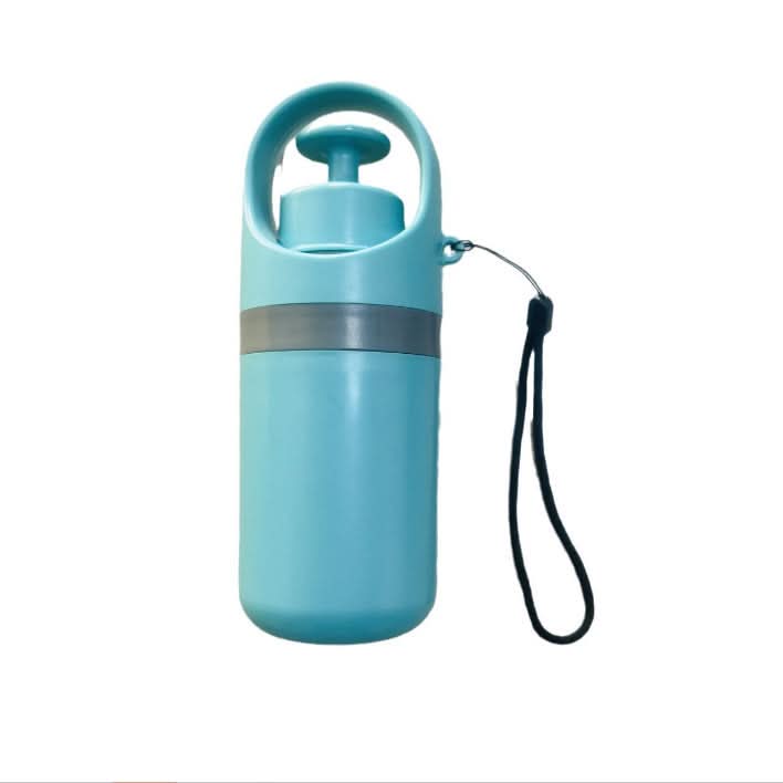 Blue water bottle with a handle on a white background