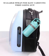 Backpack with a water bottle holder on a white background