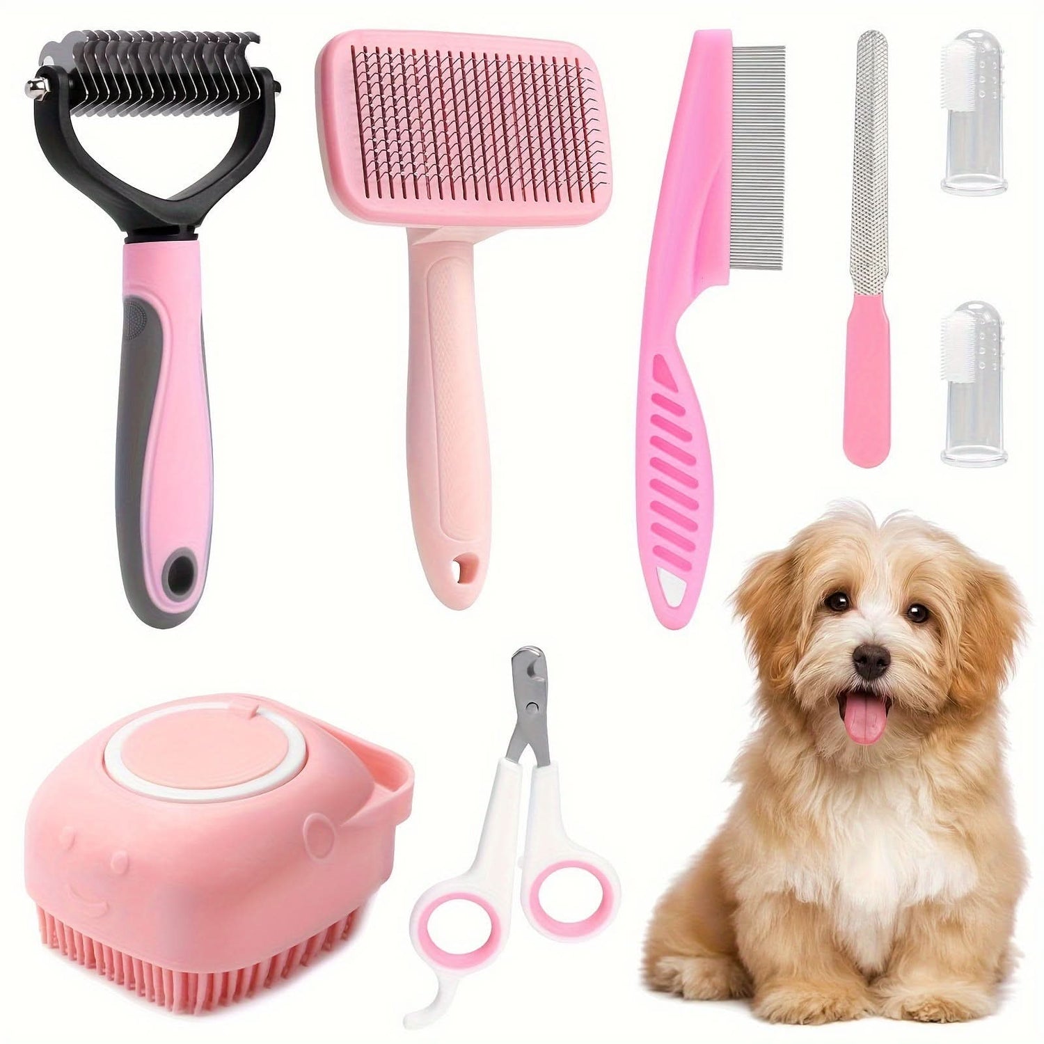 Professional Dog Grooming Kit - 8-Piece Stainless Steel Tool Set - PawsiFypets Dog Grooming Tools - Pink 8 Set PawsiFypets