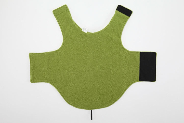 Green protective vest with black accents on a white background