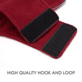 Red fabric with black hook and loop fastener on a white background
