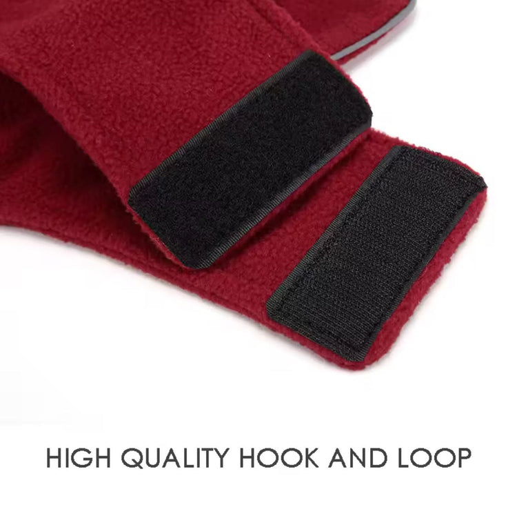 Red fabric with black hook and loop fastener on a white background
