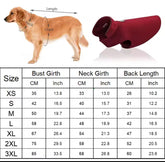 Dog coat with size chart and measurements for dog fitting