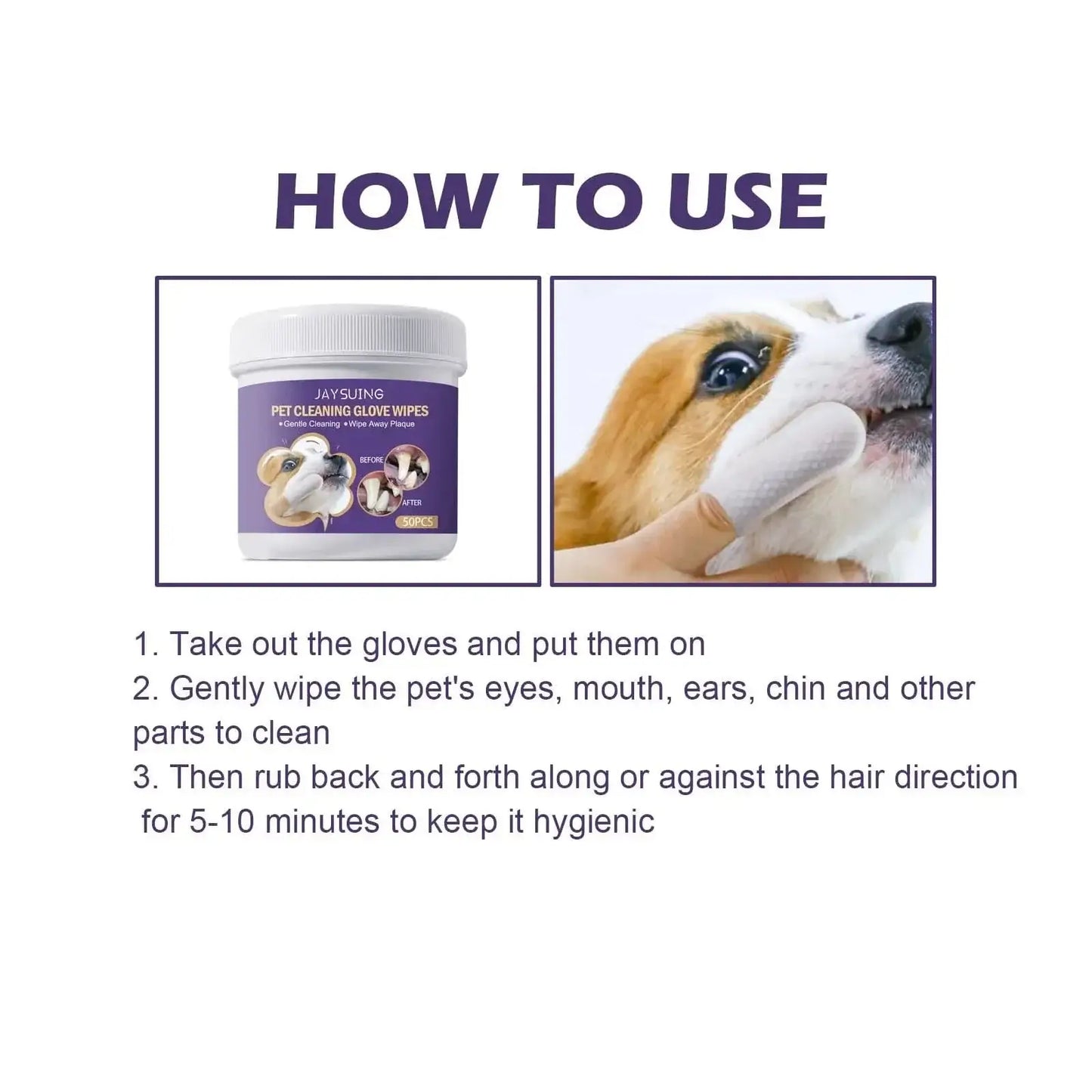 Pet Dental Wipes - Lemon Flavored Finger Tooth Cleaning Wipes for Dogs & Cats - PawsiFypets Pet Dental Care - 50pcs PawsiFypets