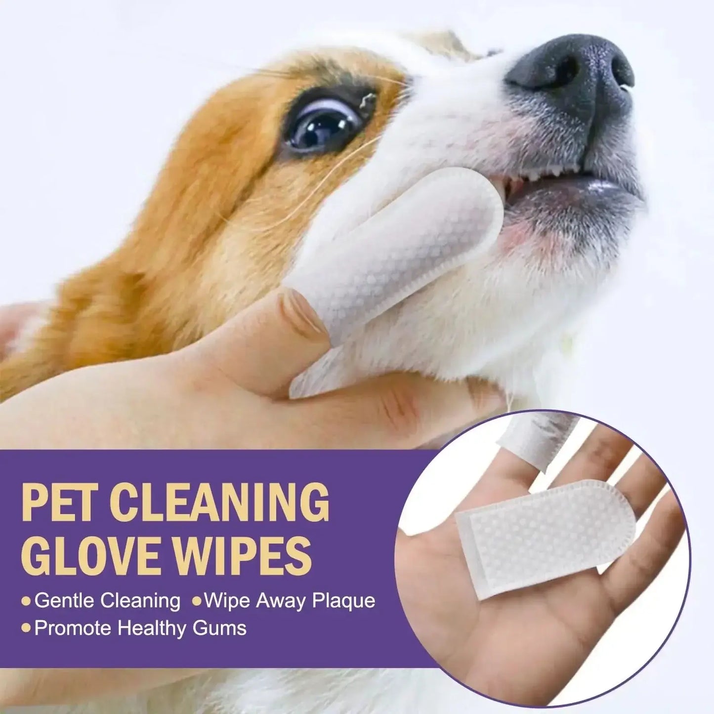 Pet Dental Wipes - Lemon Flavored Finger Tooth Cleaning Wipes for Dogs & Cats - PawsiFypets Pet Dental Care - 50pcs PawsiFypets