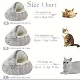 Size chart for cat beds with corresponding cat illustrations and weight ranges.