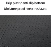 Text describing properties of a material with anti-slip and moisture-proof features, followed by a close-up of the material.