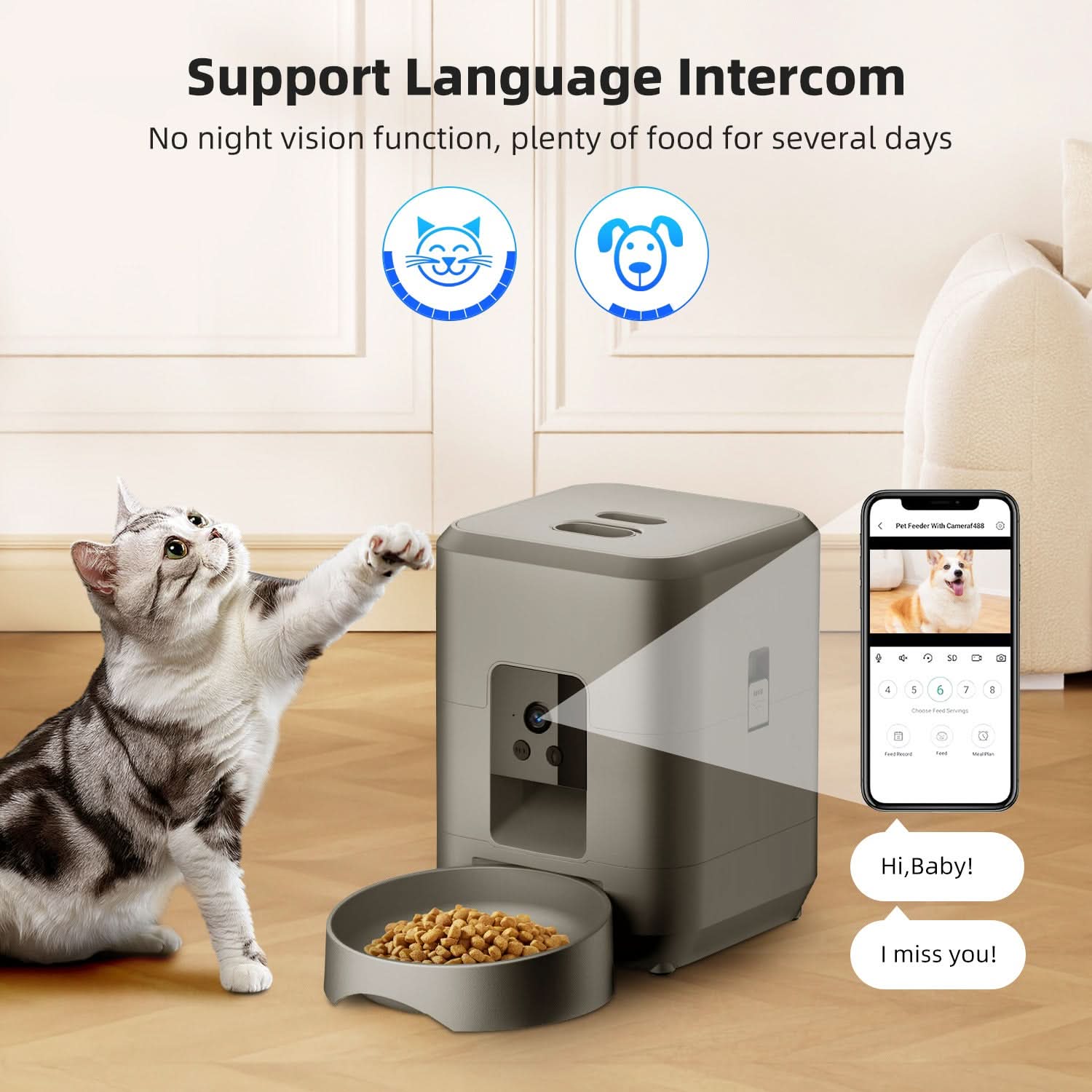 Smart Pet Feeder with WiFi & HD Camera – Automatic Dog & Cat Feeder - PawsiFypets Smart Pet Technology - White WiFi version / USA PawsiFypets