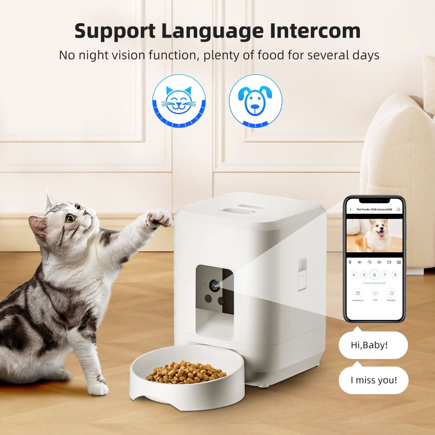 Smart Pet Feeder with WiFi & HD Camera – Automatic Dog & Cat Feeder - PawsiFypets Smart Pet Technology - White WiFi version / USA PawsiFypets