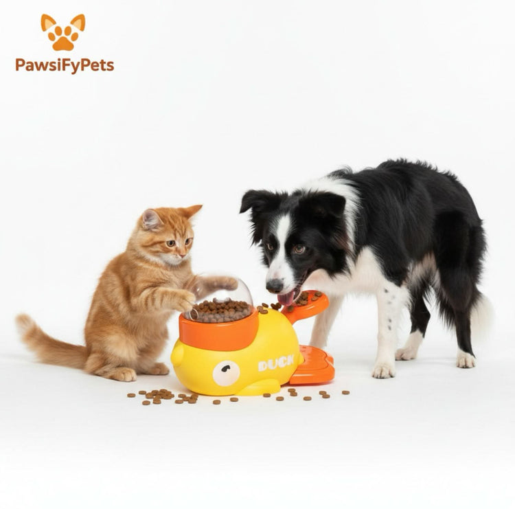Yellow Duck Dog Treat Dispenser  Interactive, Slow-Feed Toy - PawsiFypets