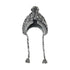 Gray knit dog winter hat with ear flaps, braided tassels, and pom-pom on top