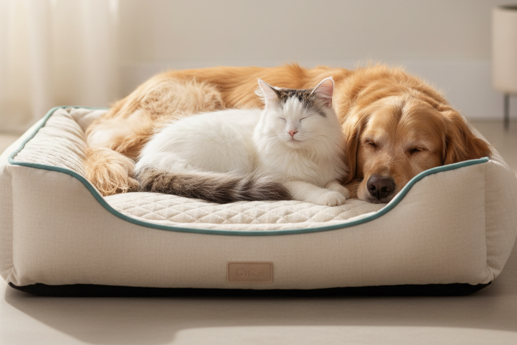 Cat and Dog on Pet Bed - Version 2