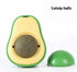 Avocado-shaped catnip ball interactive cat toy with removable green cover on white background.