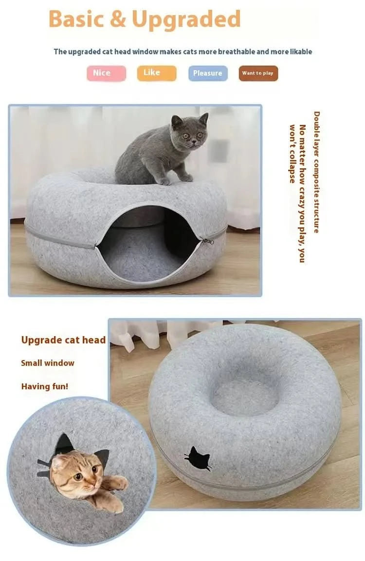 Donut Pet Bed - Comfortable Round Cat Tunnel Bed for Dogs & Cats - PawsiFypets
