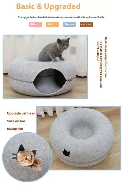 Donut Pet Bed - Comfortable Round Cat Tunnel Bed for Dogs & Cats - PawsiFypets