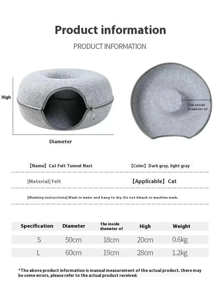 Donut Pet Bed - Comfortable Round Cat Tunnel Bed for Dogs & Cats - PawsiFypets