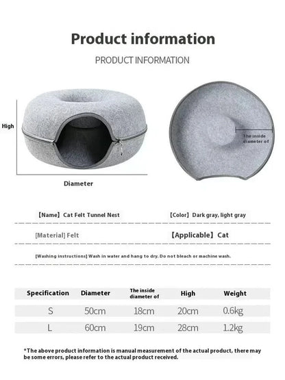 Donut Pet Bed - Comfortable Round Cat Tunnel Bed for Dogs & Cats - PawsiFypets