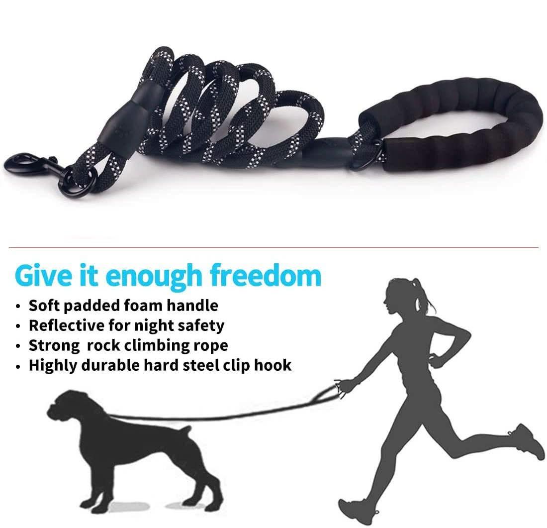 Reflective dog leash with padded foam handle and durable clip for safe nighttime walks