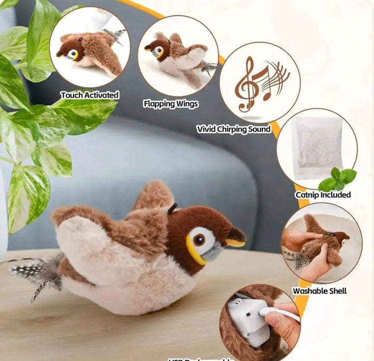 Realistic Interactive Bird Toy - Flapping Wings and Chirping - Perfect Indoor Cat Toy - PawsiFypets