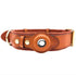 Brown leather dog collar with GPS tracker holder and gold hardware
