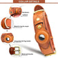 Leather dog collar with AirTag holder, metal buckle, D-ring, and hardware buttons.