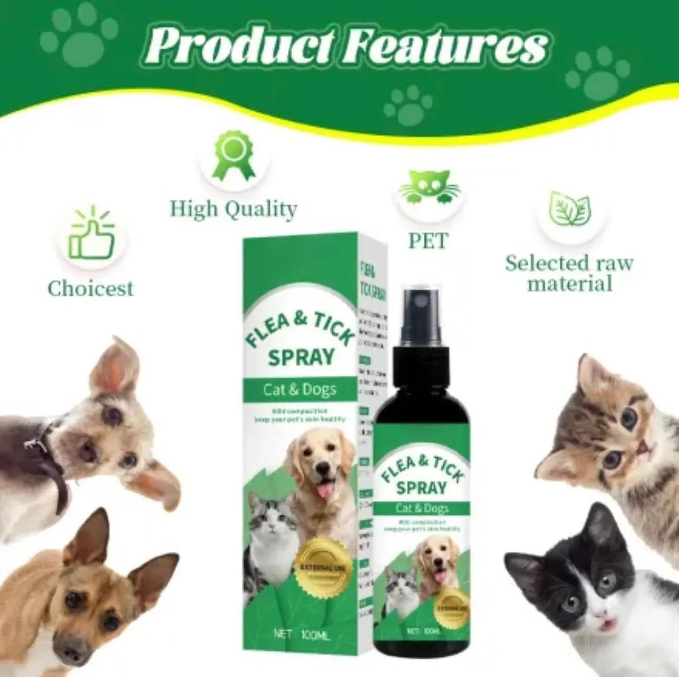 Natural Flea Tick Spray - Plant - Based Pet Parasite Treatment for Dogs & Cats - PawsiFypets